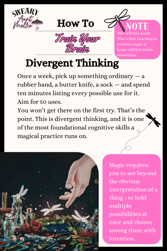 Train your brain infographic warns that the exercise will feel dumb but that it is okay because learning to practice magic at home will feel dumb sometimes. 